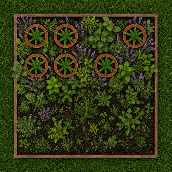 Overhead view showing RainSpike placement beside a plant